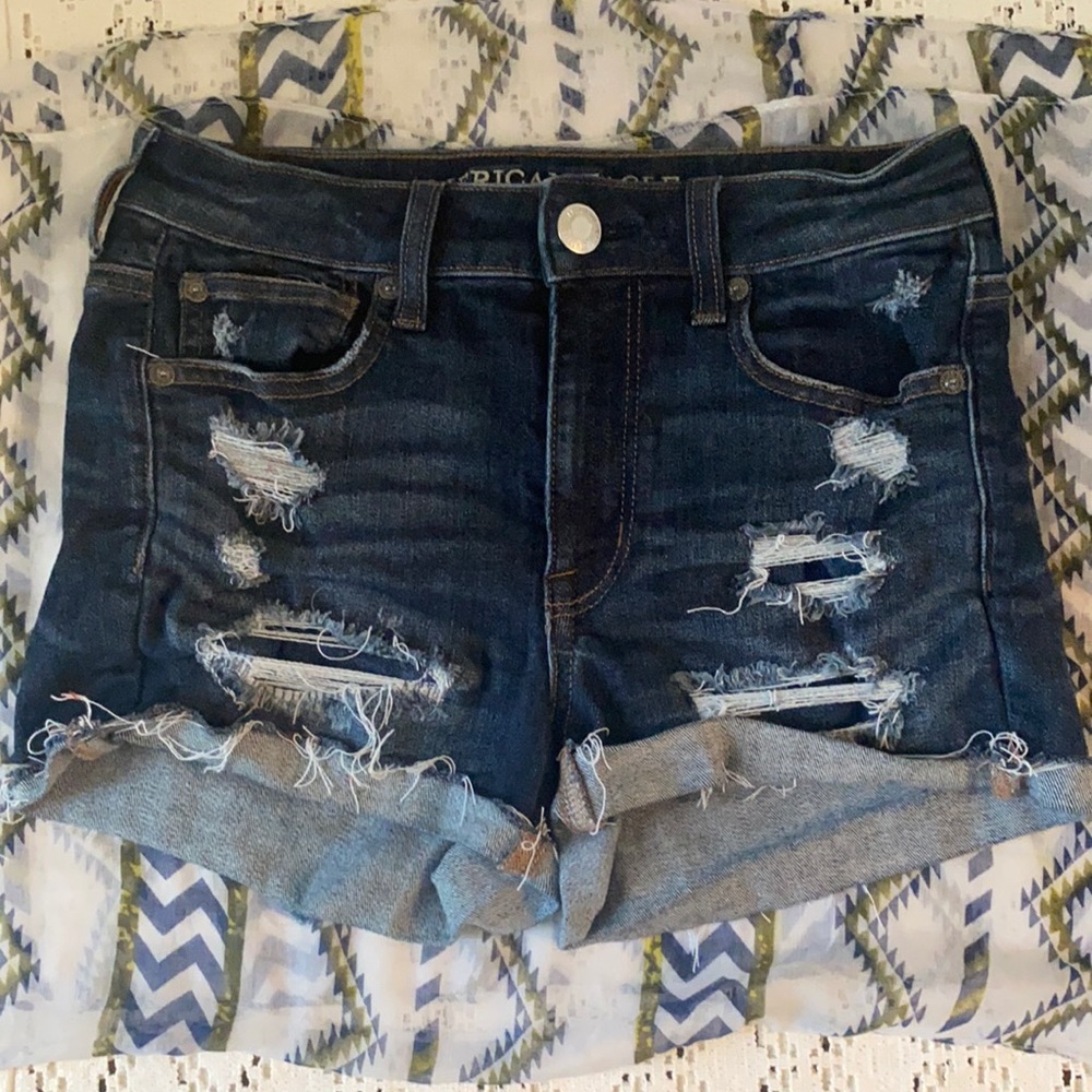 Dark Washed Distressed Next Level Stretch Shorts